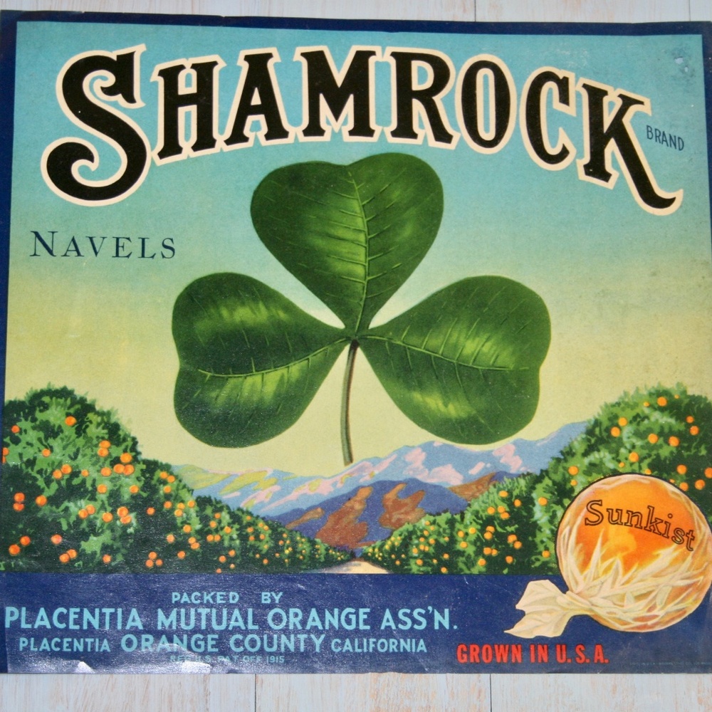 Orig. 1940's Shamrock /Sunkist Orange Crate Label